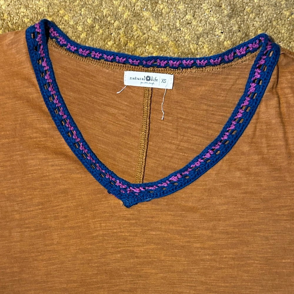 Natural Life mustard oversized boho comfy cotton crochet hippie long sleeve top - Picture 12 of 15